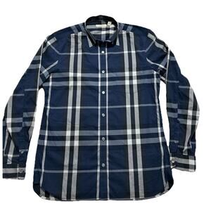 Burberry Brit Blue Gray Iconic Nova Check Lightweight Button Down Sport Shirt M